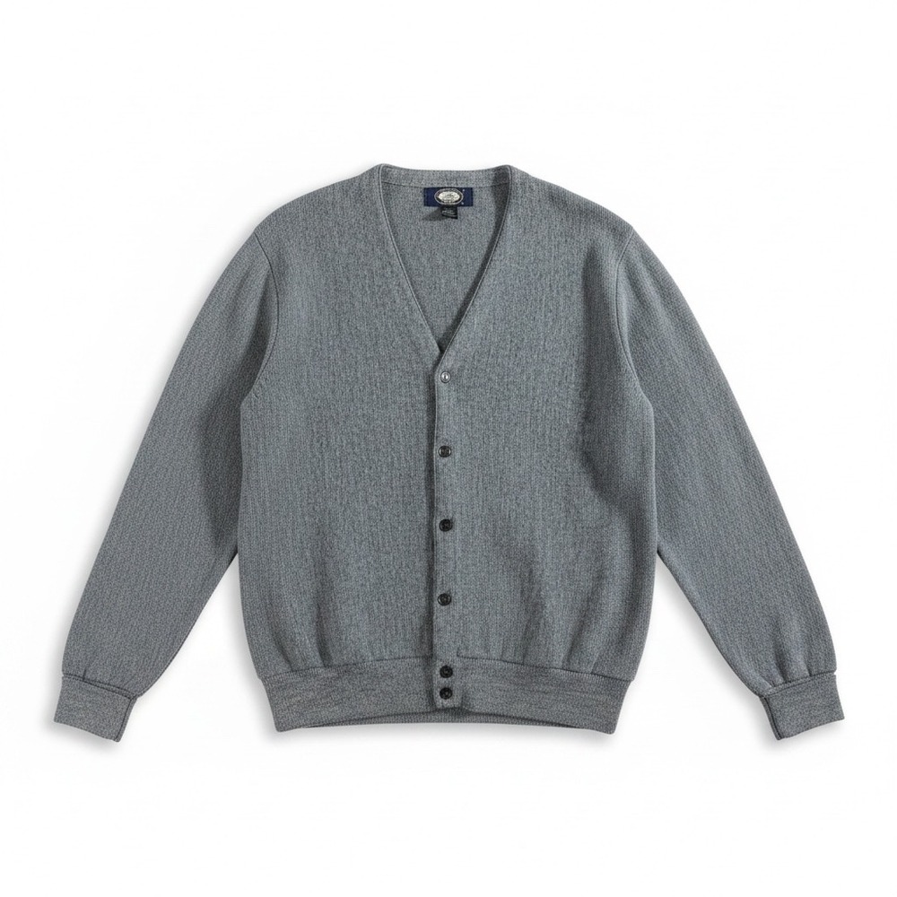 Knights‎ Bridge Mens Vintage Gray Orlon Acrylic V-Neck Cardigan Sweater USA L